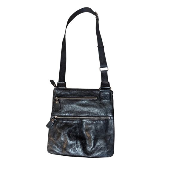 Margot Black Soft Leather Crossbody Bag Nylon Strap Grunge Classic Punk - Picture 1 of 8